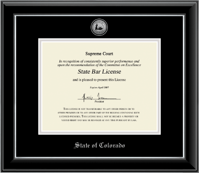 State of Colorado certificate frame - Silver Engraved Medallion Certificate Frame in Onyx Silver