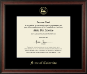 State of Colorado Gold Embossed Certificate Frame in Studio