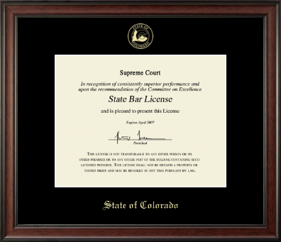 State of Colorado certificate frame - Gold Embossed Certificate Frame in Studio