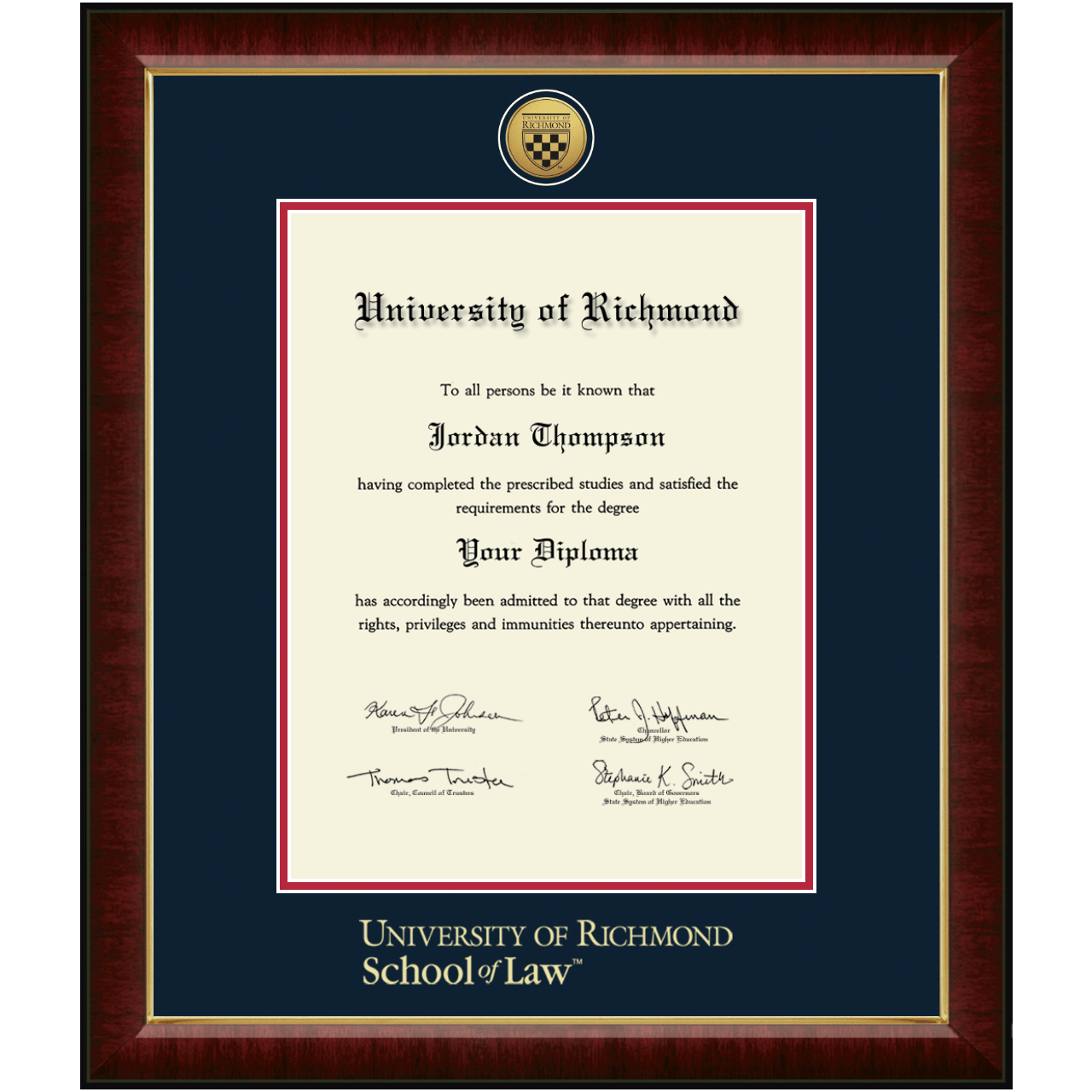 Gold Engraved Medallion Diploma Frame in Murano University of Richmond