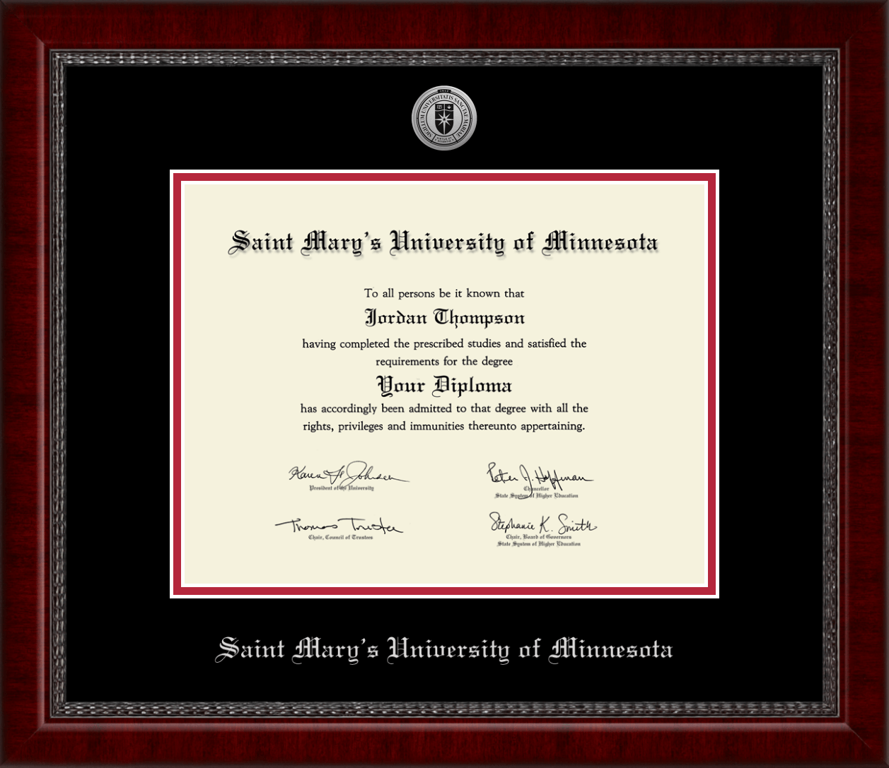 Saint Mary's University of Minnesota Silver Engraved Medallion Diploma
