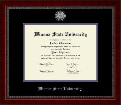 Winona State University diploma frame - Silver Engraved Medallion Diploma Frame in Sutton
