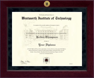 Wentworth Institute of Technology diploma frame - Millennium Gold Engraved Diploma Frame in Cordova