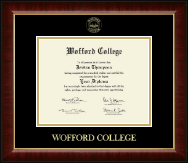 Wofford College Gold Embossed Diploma Frame in Murano