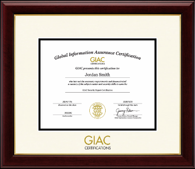 GIAC Organization certificate frame - Dimensions Certificate Frame in Gallery