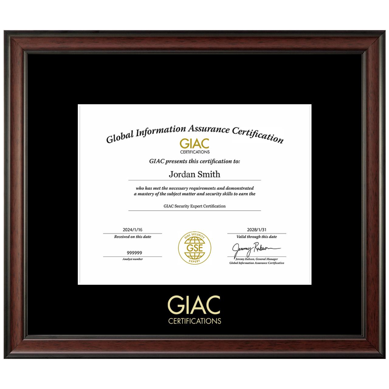 Gold Embossed Certificate Frame in Studio GIAC Organization Item