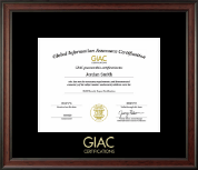 GIAC Organization certificate frame - Gold Embossed Certificate Frame in Studio