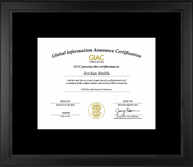 GIAC Organization certificate frame - GIAC Certificate Frame in Arena