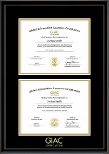 GIAC Organization certificate frame - Gold Embossed Double Certificate Frame in Onexa Gold