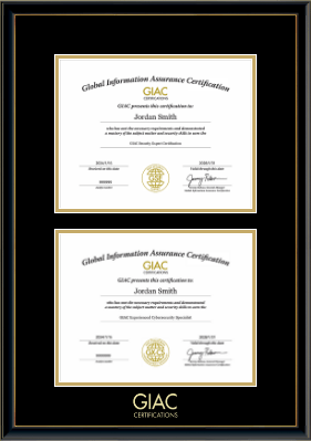 GIAC Organization certificate frame - Gold Embossed Double Certificate Frame in Onexa Gold