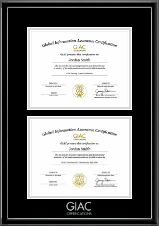 GIAC Organization certificate frame - Silver Embossed Double Certificate Frame in Onexa Silver