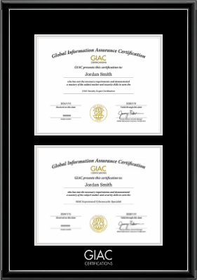 GIAC Organization certificate frame - Silver Embossed Double Certificate Frame in Onexa Silver