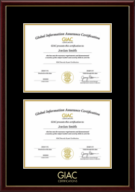 GIAC Organization certificate frame - Gold Embossed Double Certificate Frame in Galleria