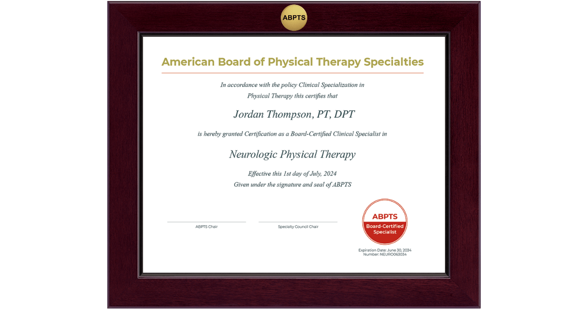 Century Gold Engraved Certificate Frame in Cordova American Board of Physical Therapy
