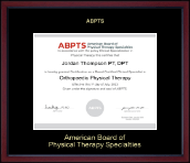 American Board of Physical Therapy Specialties Gold Embossed Certificate Frame in Academy