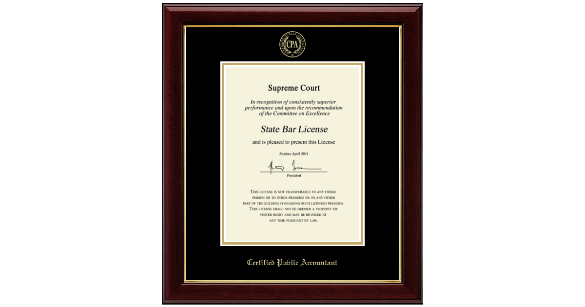 Gold Embossed Certificate Frame in Gallery Certified Public Accountant