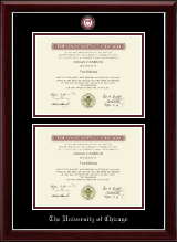 University of Chicago Masterpiece Medallion Double Diploma Frame in Gallery Silver