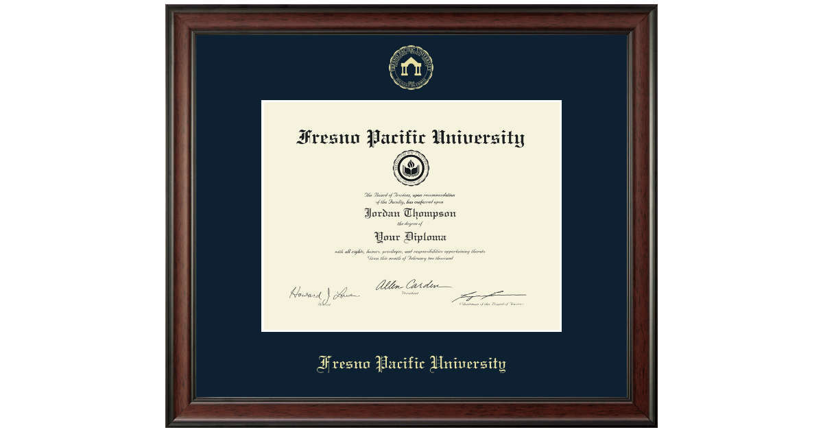 Gold Embossed Diploma Frame in Studio Fresno Pacific University Item