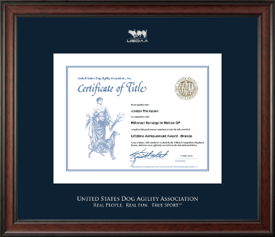 U.S. Dog Agility Association certificate frame - Silver Embossed Agility Certificate Frame in Studio