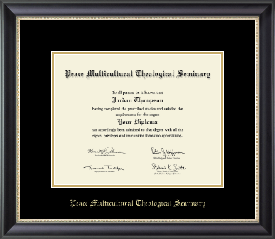 Peace Multicultural Theological Seminary diploma frame - Gold Embossed Diploma Frame in Noir