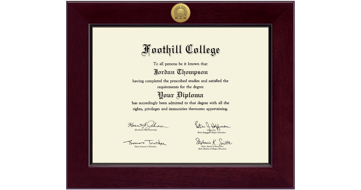 Century Gold Engraved Diploma Frame in Cordova Foothill College Item