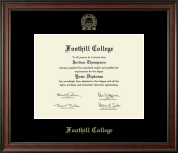 Foothill College Gold Embossed Diploma Frame in Studio