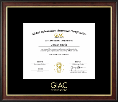 GIAC Organization certificate frame - Gold Embossed Certificate Frame in Studio Gold