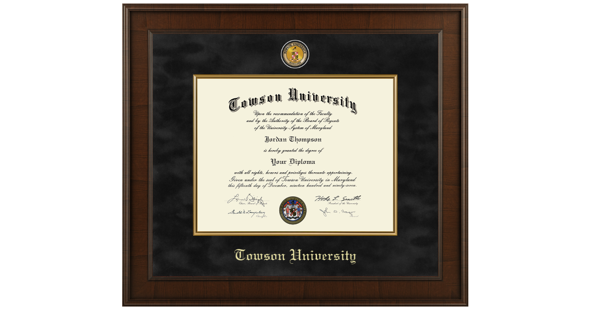 Cornice Per Diploma In Rilievo 'Towson University' - Legno Mogano Satinato Con Sigillo Ufficiale, 20,3 X 25,4 Cm, Oro