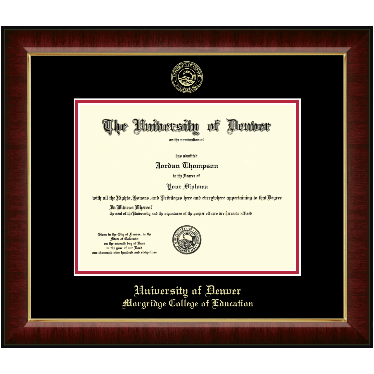 Gold Embossed Diploma Frame in Murano University of Denver Item