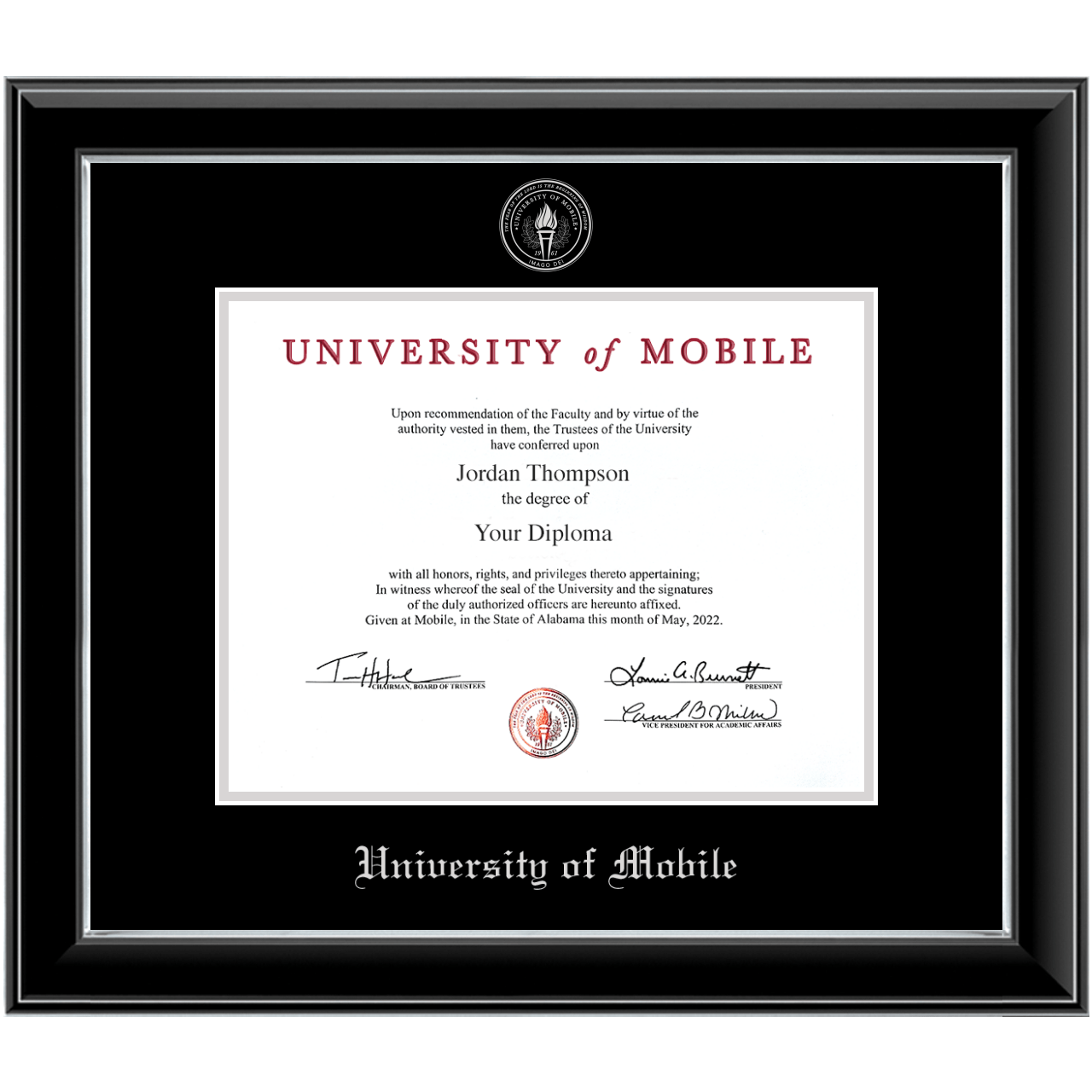 Silver Embossed Diploma Frame in Onyx Silver University of Mobile