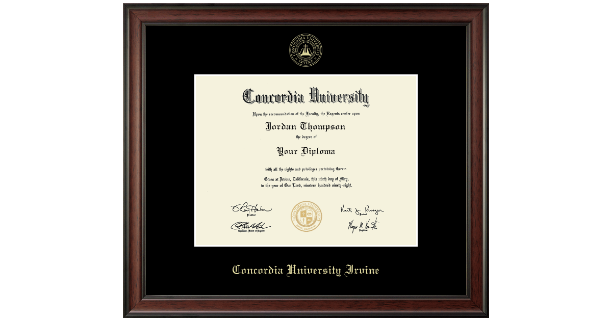 Gold Embossed Diploma Frame in Studio Concordia University Irvine