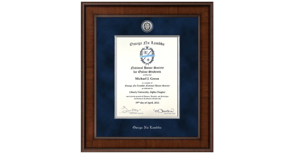 Omega Nu Lambda Certificate Frames Church Hill Classics
