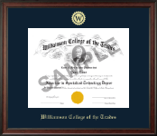 Williamson College of the Trades diploma frame - Gold Embossed Diploma Frame in Studio