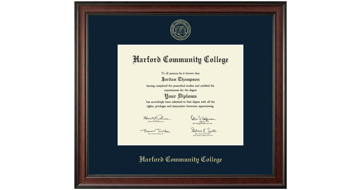 Gold Embossed Diploma Frame in Studio Harford Community College Item
