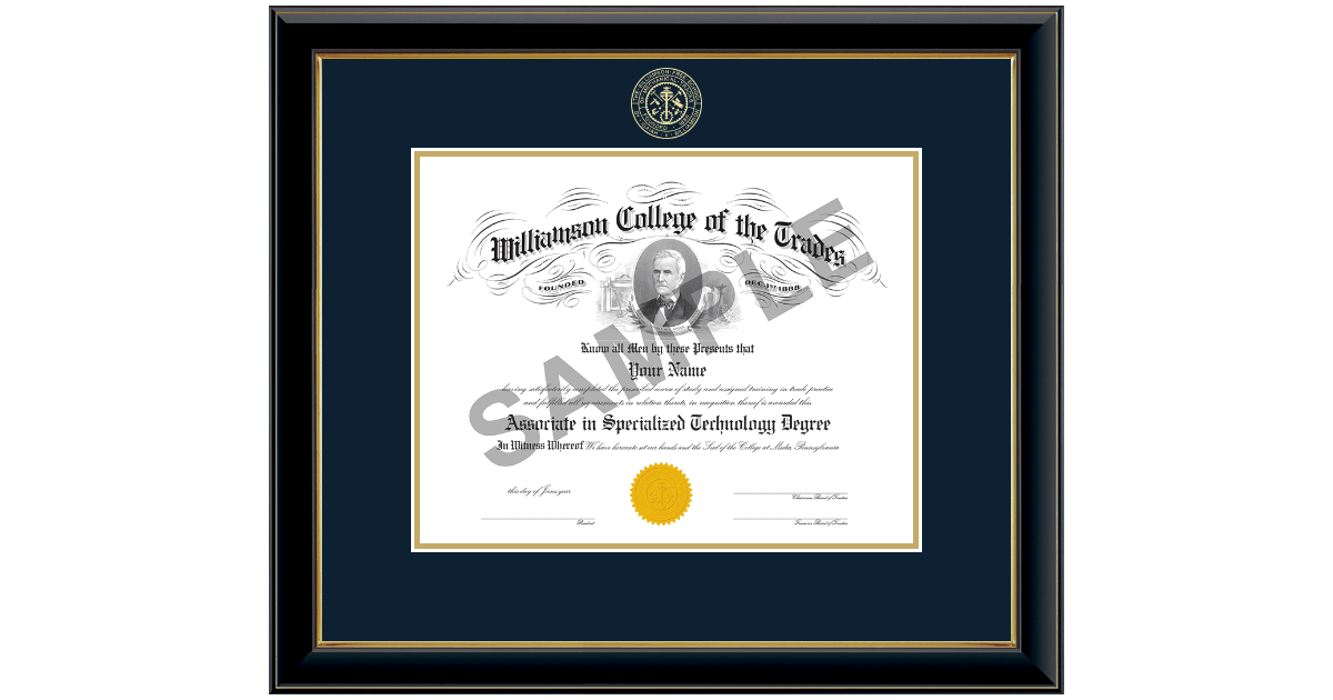 Gold Embossed Diploma Frame in Onyx Gold Williamson College of the Trades Item 410780 from