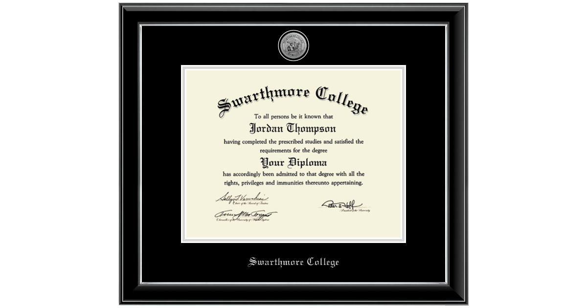 Silver Engraved Medallion Diploma Frame in Onyx Silver Swarthmore