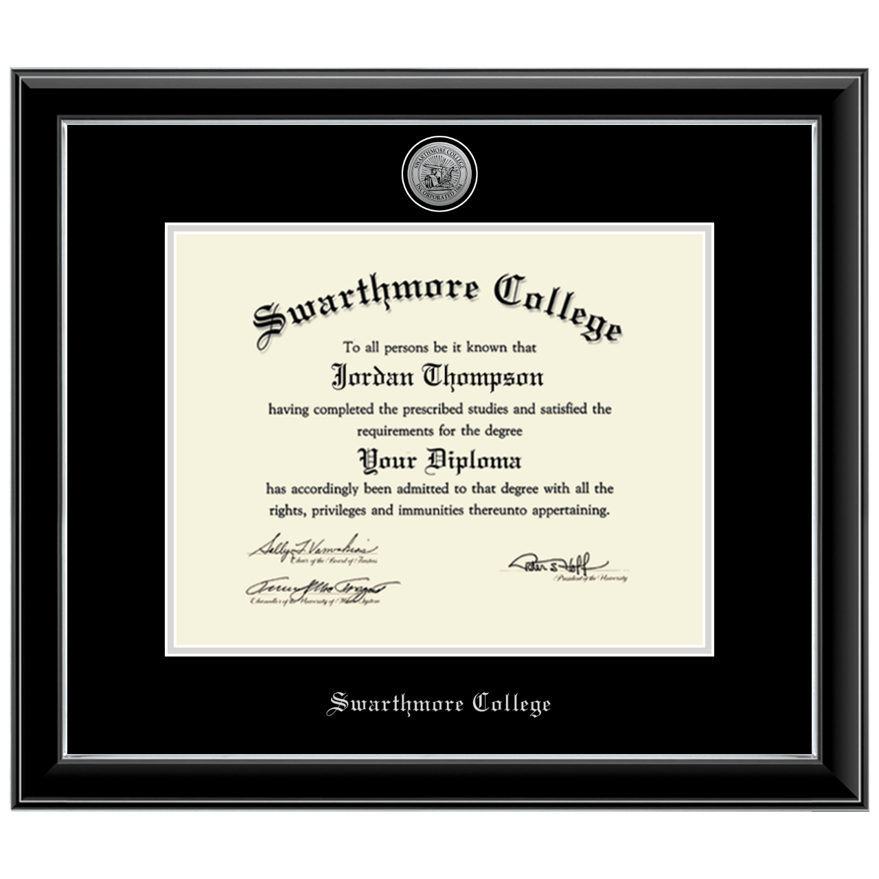 Silver Engraved Medallion Diploma Frame in Onyx Silver Swarthmore College Item 411076 from