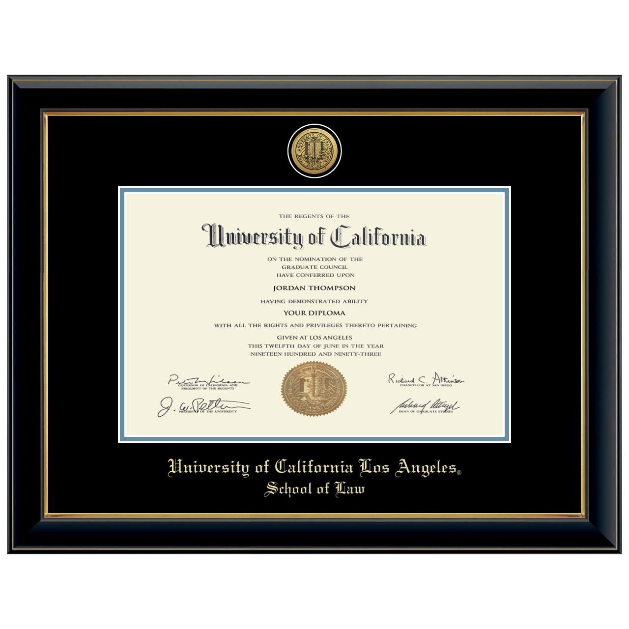 Gold Engraved Medallion Diploma Frame in Onyx Gold University of