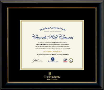 The Institutes Designations frame - Gold Embossed Frame in Onyx Gold