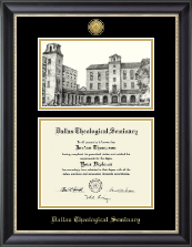 Dallas Theological Seminary diploma frame - Campus Scene Lithograph Gold Engraved Diploma Frame in Noir