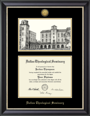 Dallas Theological Seminary diploma frame - Campus Scene Lithograph Gold Engraved Diploma Frame in Noir