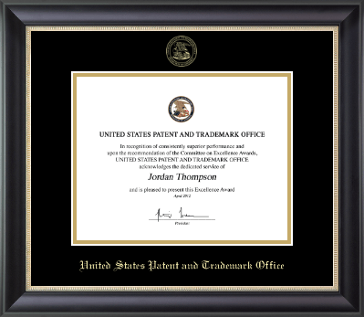US Patent and Trademark Office certificate frame - Gold Embossed Certificate Frame in Noir