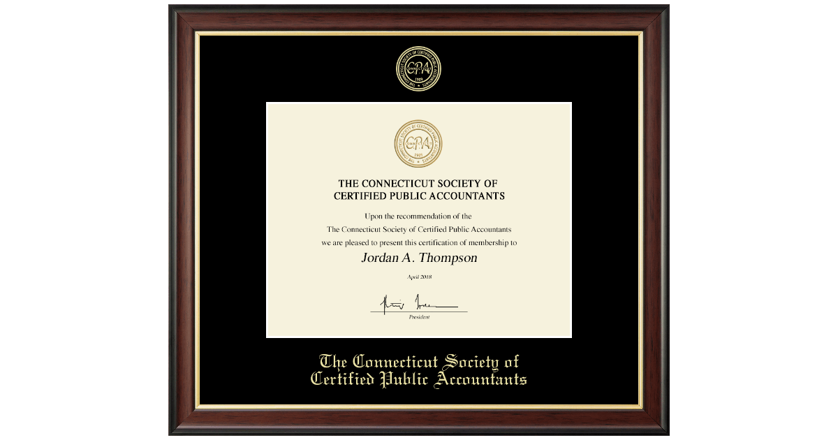 CPA Gold Embossed Certificate Frame Black Matting