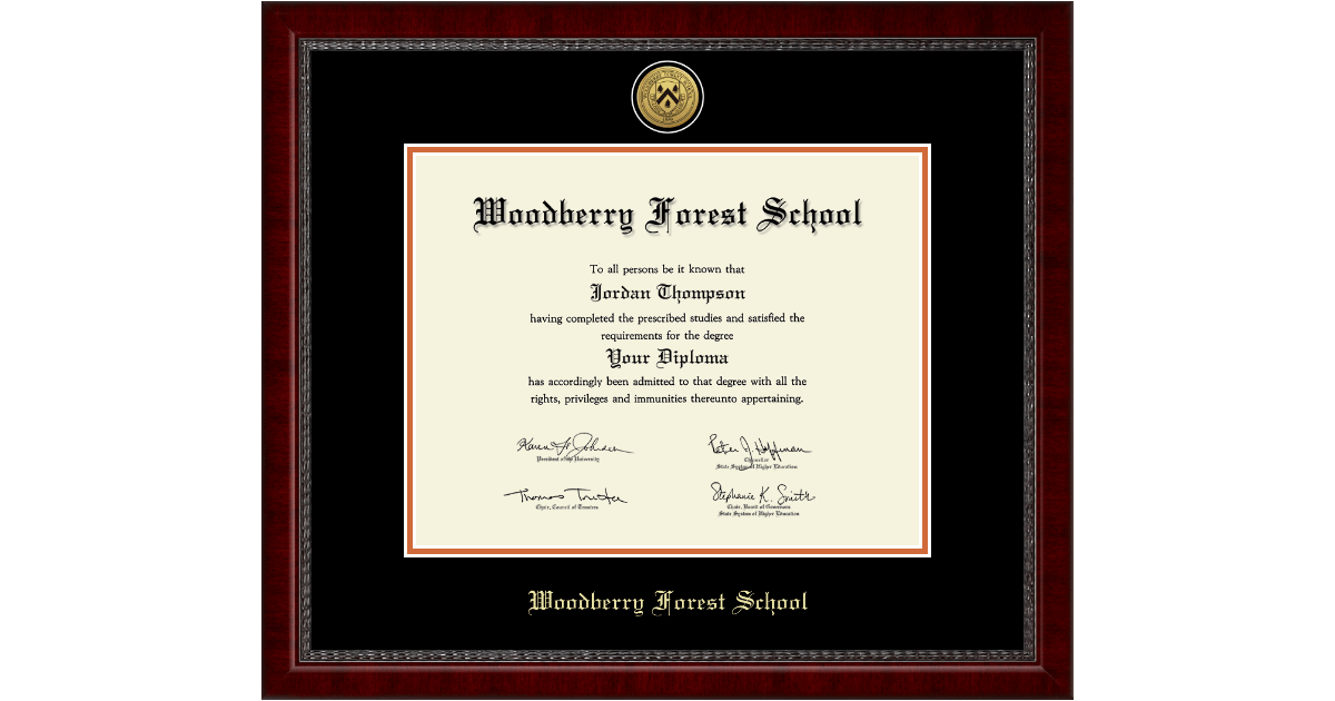 Gold Engraved Medallion Diploma Frame in Sutton Woodberry Forest School