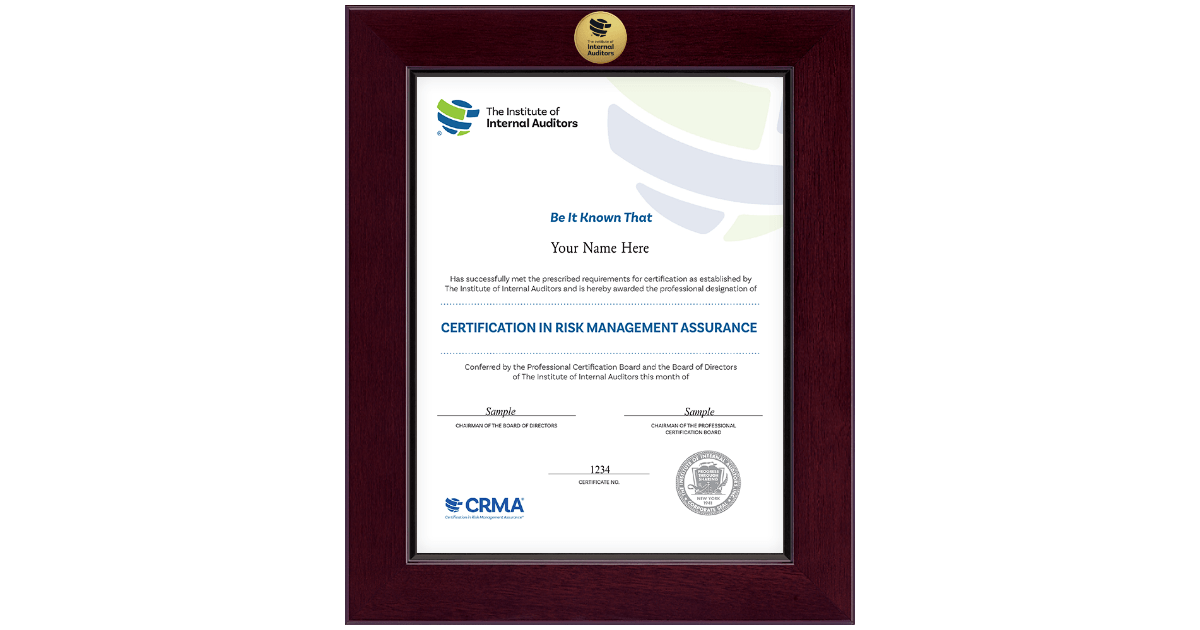 Century Gold Engraved Certificate Frame in Cordova The Institute of Internal Auditors Item