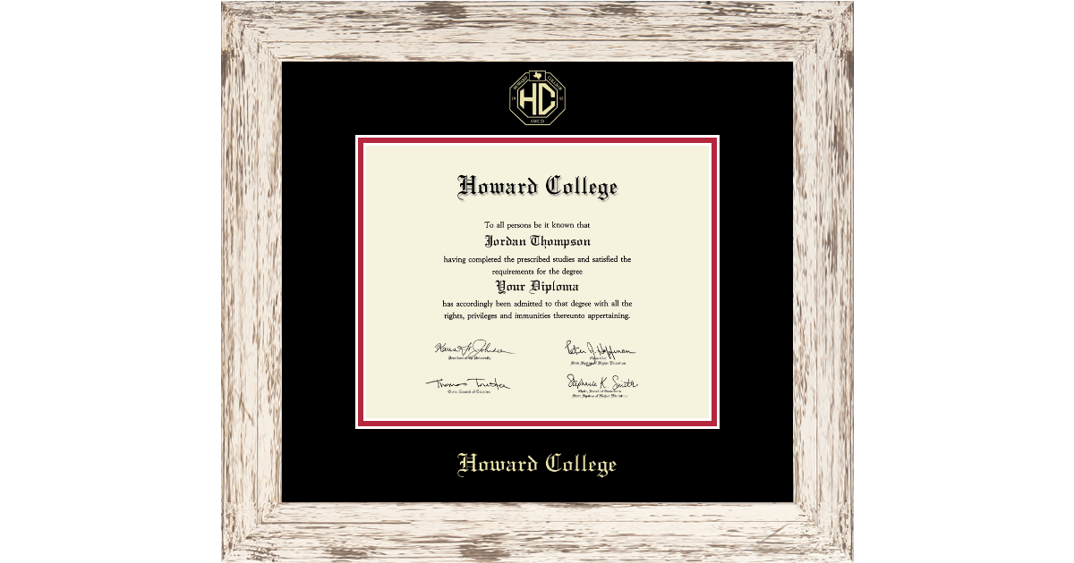 Gold Embossed Diploma Frame in Barnwood White Howard College Big