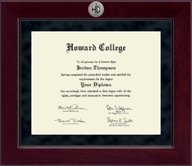 Howard College - Big Springs diploma frame - Millennium Silver Engraved Diploma Frame in Cordova