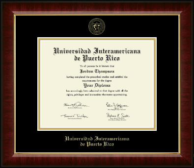 Universidad Interamericana de Puerto Rico diploma frame - Gold Embossed Diploma Frame in Murano