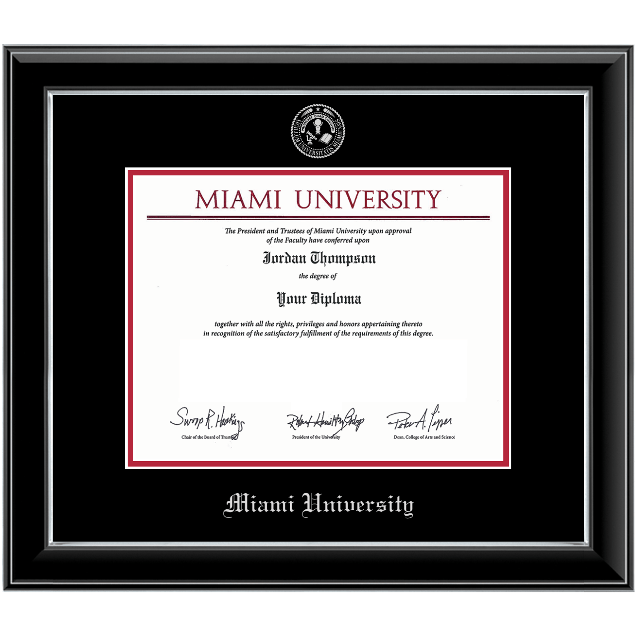 Silver Embossed Diploma Frame in Onyx Silver Miami University Item