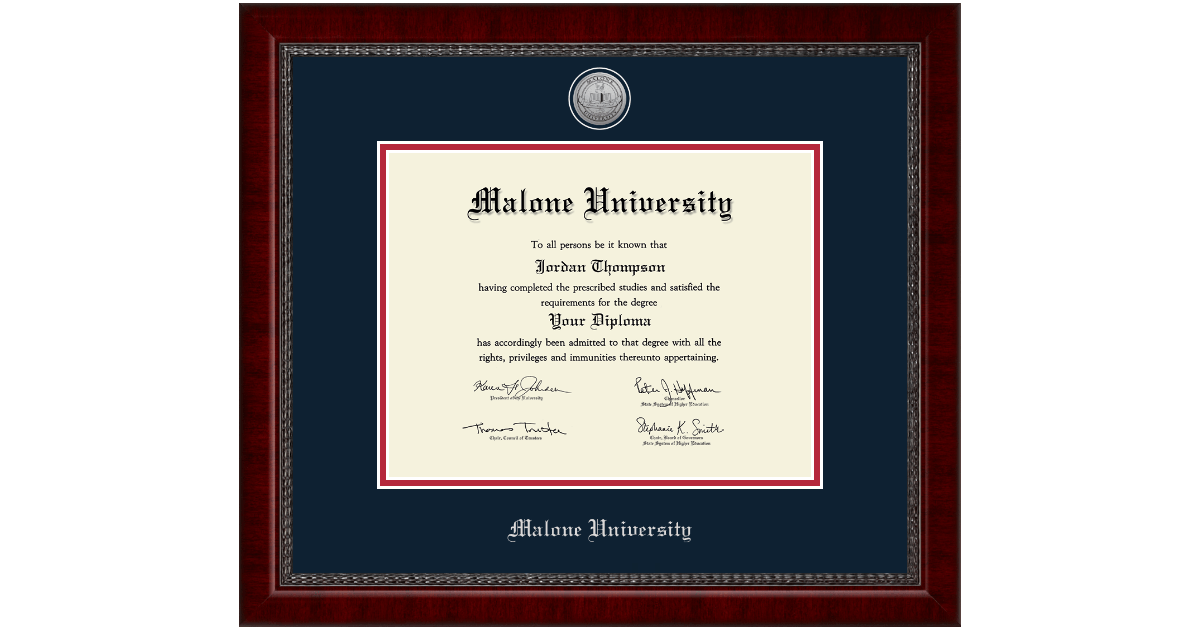 Silver Engraved Medallion Diploma Frame in Sutton Malone University